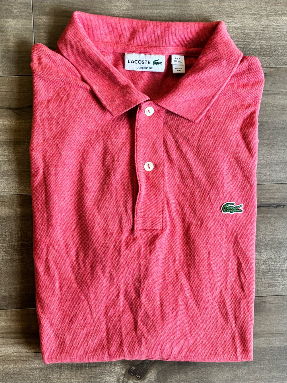 Lacoste Classic Fit Petit Pique Polo Shirt Coral Pink - Men's FR 7 / US XXL